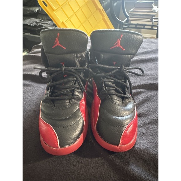 Youth Size 2 Nike Air Jordan 12‎ XII Retro PS 'Flu Game' Black/Red  151186-002 - Picture 1 of 12